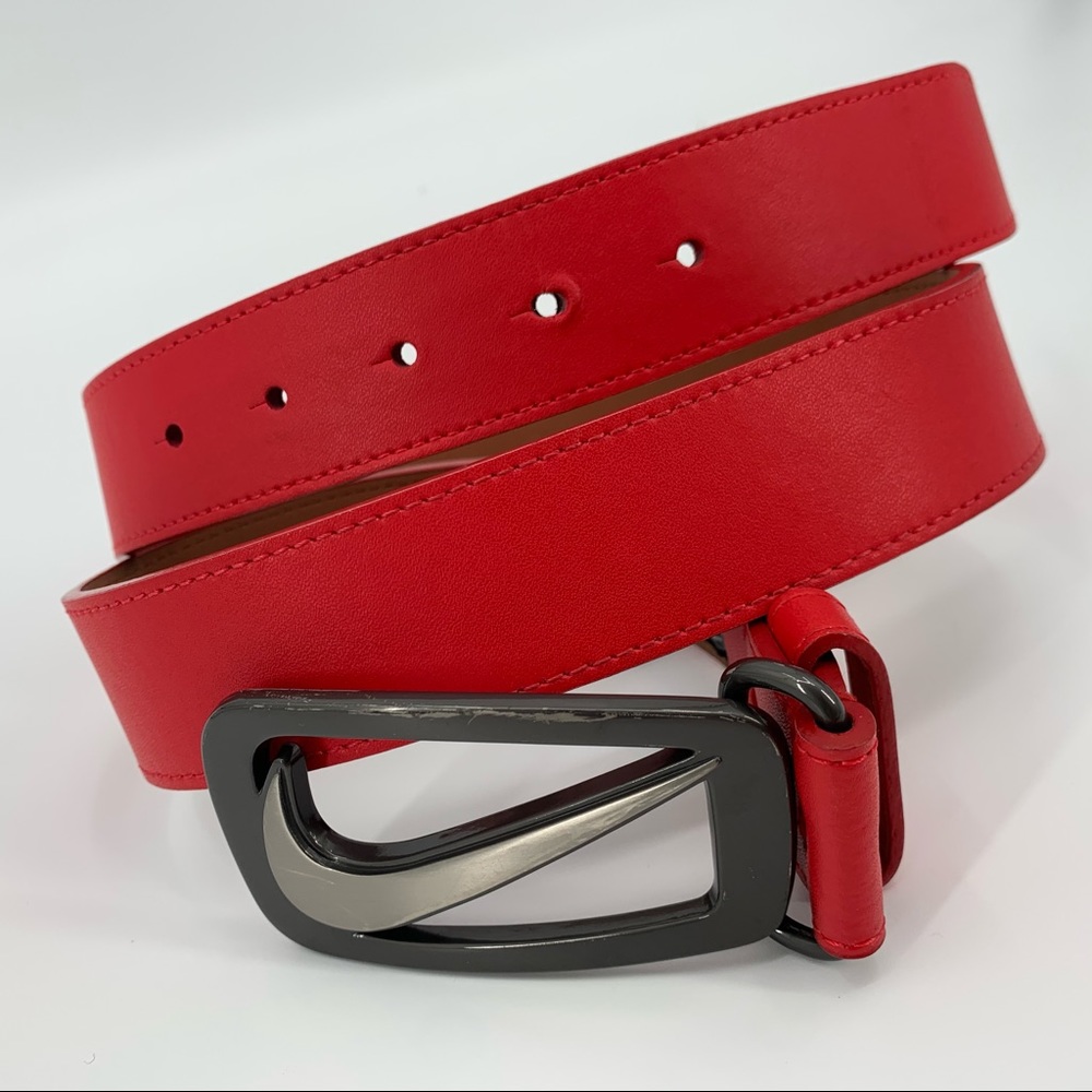Nike Golf Grip Tech Leather Swoosh Logo Belt RED